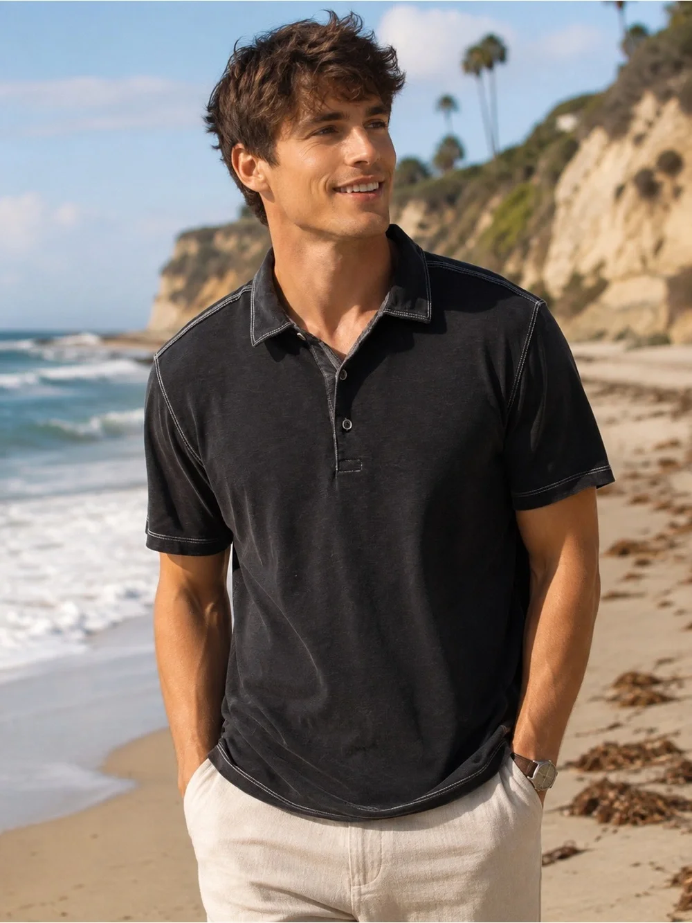 Tommy Bahama Washed Black Short-Sleeve Polo